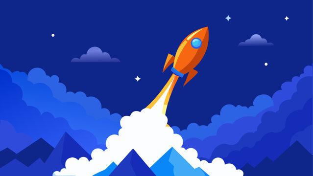 Illustration of a rocket launching at night
