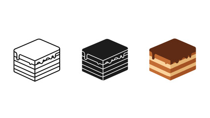 Three layered cakes with different icing and filling Vector