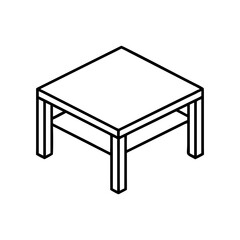 Isometric drawing of a small square table on transparent background silhouette