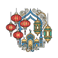 a combination of Chinese lanterns and typical Arabic decorations, in celebration of Chinese New Year and Ramadan at the same time.