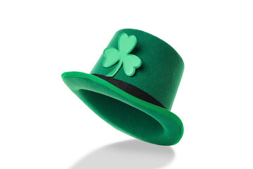 Naklejka premium Green top hat featuring a large shamrock design, isolated, PNG