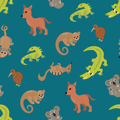 Australian Animals Seamless Pattern Illustration. Design for fabric, textiles, wallpaper, packaging