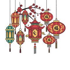 A design combining Chinese lanterns and Arabic style lanterns, in celebration of Chinese New Year and Ramadan at the same time.