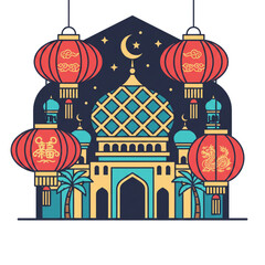 A design combining Chinese lanterns and a mosque, in celebration of Chinese New Year and Ramadan at the same time.