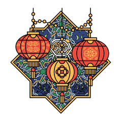 a combination of Chinese lanterns and typical Arabic decorations, in celebration of Chinese New Year and Ramadan at the same time.