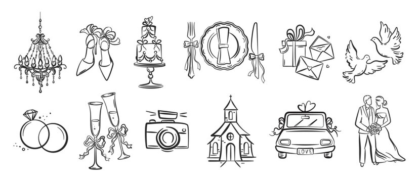 Marriage Icons Set, Wedding elements