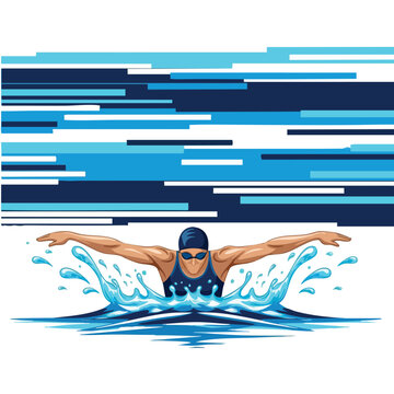 Dynamic male swimmer in butterfly stroke creating water splashes.