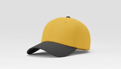 Fototapeta premium Vibrant yellow baseball cap with black brim and button