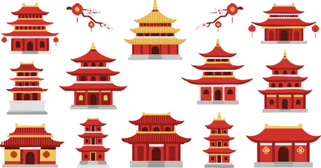 Chinese Temple Building Icon Set