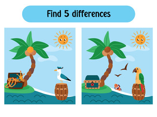 Find The Differences Pirate Scene Illustration