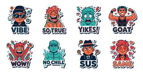 Fototapeta premium Modern Slang Sticker Set with Expressive Characters
