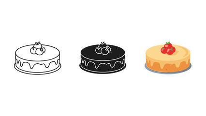 Three cakes with different flavors and decorations Vector