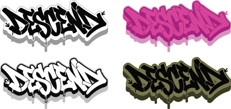Descend Graffiti Text Vector Illustration Set for Streetwear and T-Shirt Design Apparel T-Shirt Prints