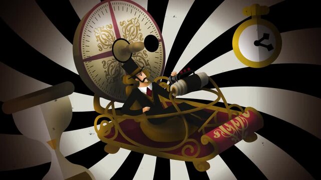 victorian man time traveling in a steampunk machine