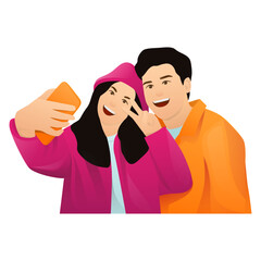 Couple Taking Selfie Illustration