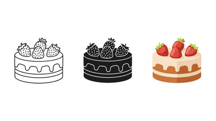 Three cakes with different toppings are shown side by side Vector