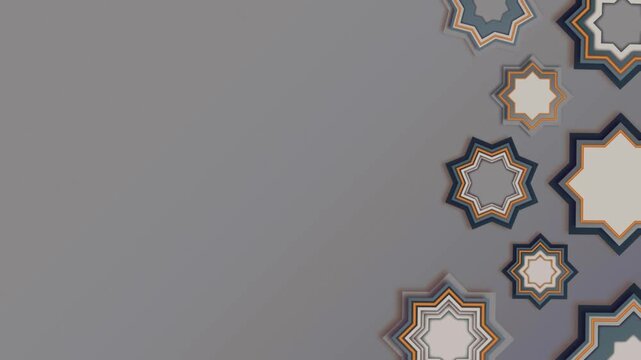 Gray background with intricate star patterns and shapes in shades of white gray and gold