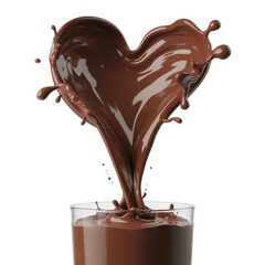 Delicious Chocolate Heart Splash: A Sweet Liquid Drink Pouring into a Glass, Perfect for Love & Indulgence