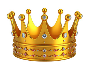 Ornate golden crown with jewels, isolated on a black background