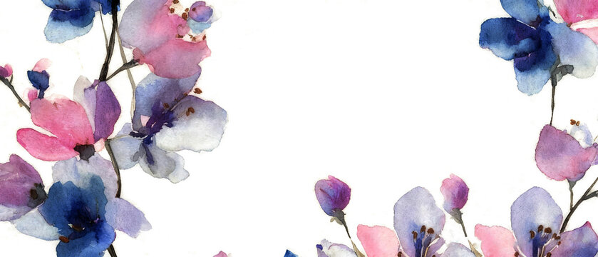 Ethereal cherry blossom stems in indigo and rose pastels