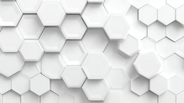 3D futuristic honeycomb mosaic with realistic geometric mesh texture, white hexagon grid, abstract vector wallpaper, modern clean background
