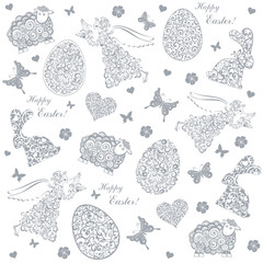 Seamless spring pattern with easter eggs, sheep, hears, flower and angels. holidays background. Good for textile fabric design, wrapping paper, website wallpapers, textile, wallpaper and apparel. 