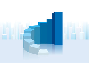 Blue pie chart cityscape