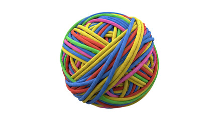 Vibrant Ball of Colorful Twisted Cords on White Background