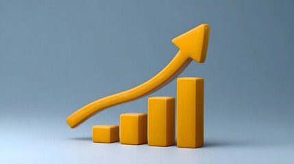 3D bar graph with an upward arrow indicating business growth and positive financial trends