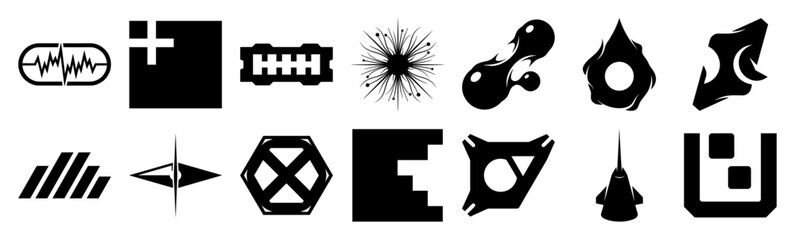 Obraz premium Abstract Sci-Fi Decal Element Kit for Cyberpunk Branding and Futuristic User Interface Design