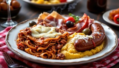 Hearty Spaghetti Meal Cozy Table with Warm Atmosphere