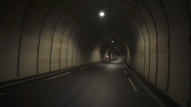 POV From Vehicle Traveling Through Eiksund Tunnel In More og Romsdal County, Norway.