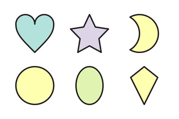 Decorative geometric shapes including heart, star, and crescent moon for creative branding and social media assets.