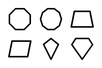Detailed linear icons of complex polygons like octagons and trapezoids for technical and graphic use.