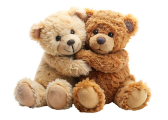 Fototapeta premium Two teddy bears hugging each other on black background