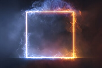 Glowing Square Frame with Colorful Smoke Effect on Dark Background