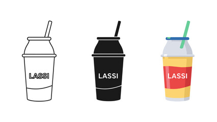 Three different lassi drinks in various colors and designs Vector