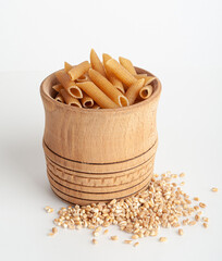 Raw Brown Pasta, Wholegrain Penne, Dry Whole Grain Noodle, Raw Spelt Macaroni, Healthy Italy Food