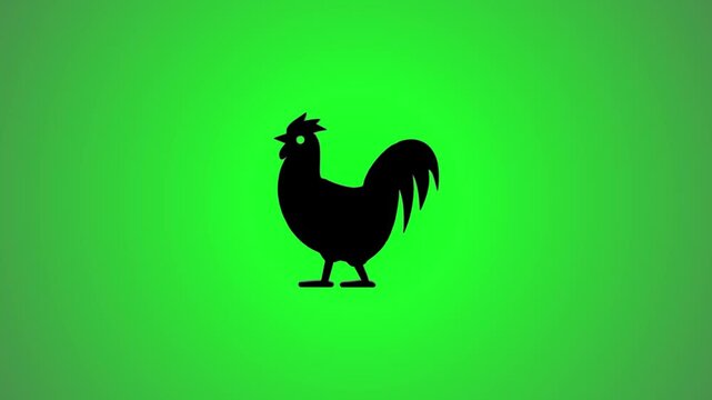 A dynamic animation reveals a sleek rooster silhouette, a bold and simple visual, presented against a vibrant green backdrop