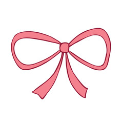 Hand drawn vintage whimsical bow. Coquette pink bowknot with lace in doodle style for romantic Valentine cards, wedding invitations, birthday decorations, gift wrapping designs. Isolated Vector illust