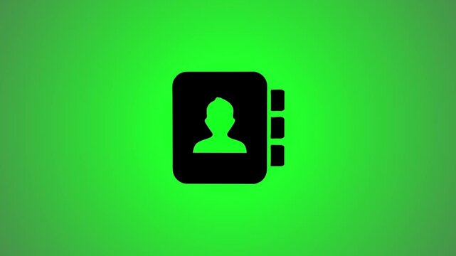 Address book icon animation on green background contact list symbol for business and personal organization