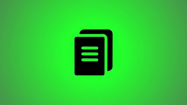 Animated book icon on green background featuring 3d paper silhouette with dynamic movement and glossy reflection