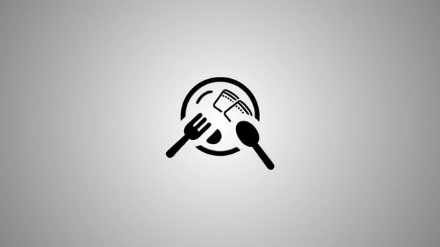 Dining icon with fork spoon and plate representing food concept, motion graphic animation