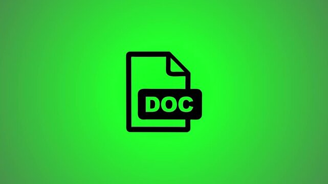 Doc file format icon animation motion graphics on green screen background