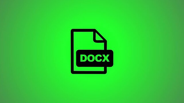 Rotating black docx file icon animation on vibrant green background for document management concepts