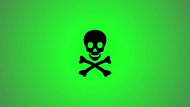 Animated skull and crossbones symbol appearing on vibrant green background for hazard or warning concepts