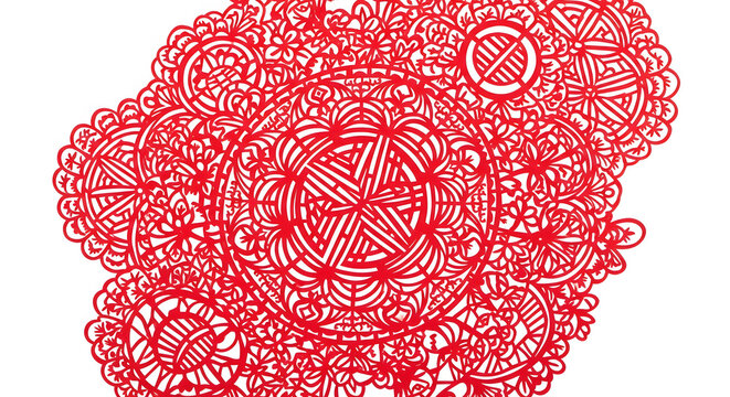 Traditional Chinese red paper cut decoration with intricate symm