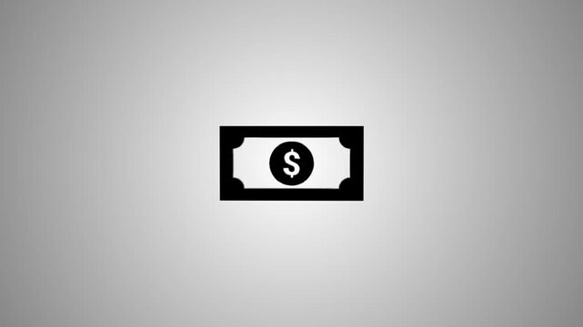 A dynamic animation of a dollar bill icon transforming from a 3d isometric view to a flat, two-dimensional symbol with a subtle shimmer effect on a gradient background