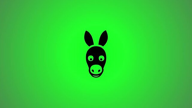 Donkey face icon animation on bright green background with smooth 3d rotation and sliding motion effect