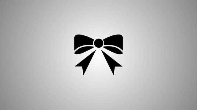 Black bow icon with 3d rotation and shiny reflection effect on a gradient gray background